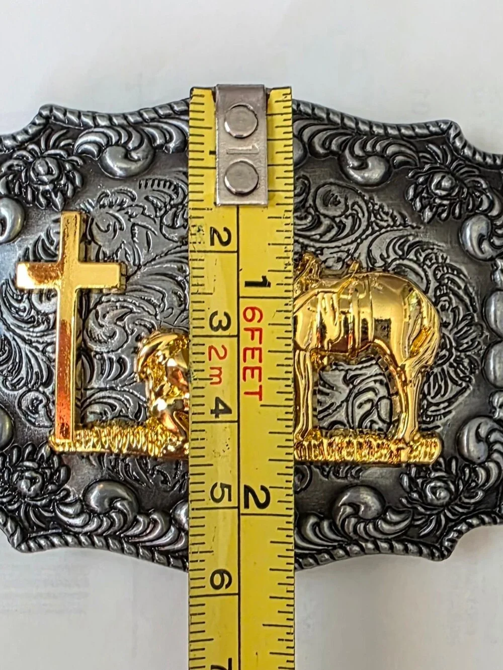 Faith Horse and cowboy Kneeling at cross Belt Buckle Small Size